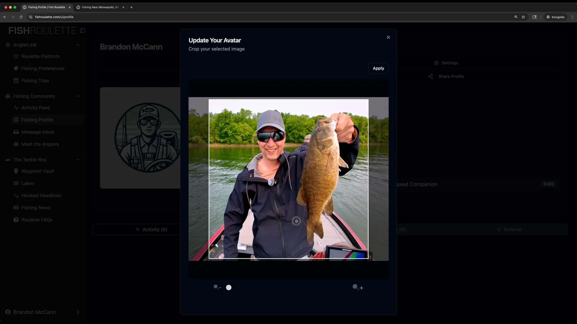Upload Avatar Image for Fishing Profile