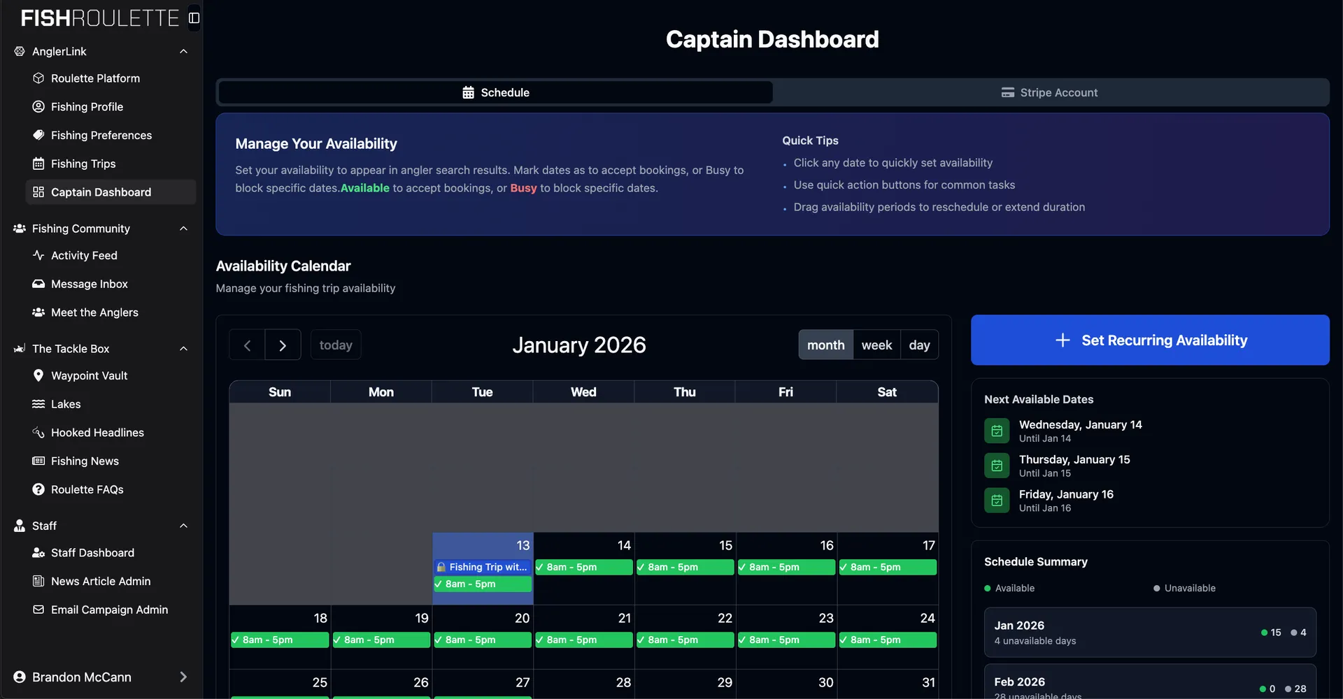 Captain Dashboard with Scheduling