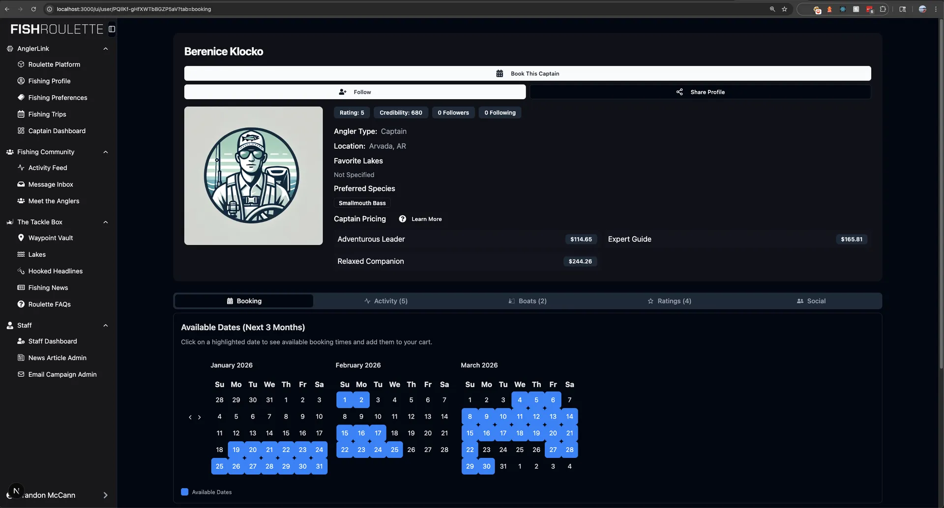 Fish Roulette Profile Page