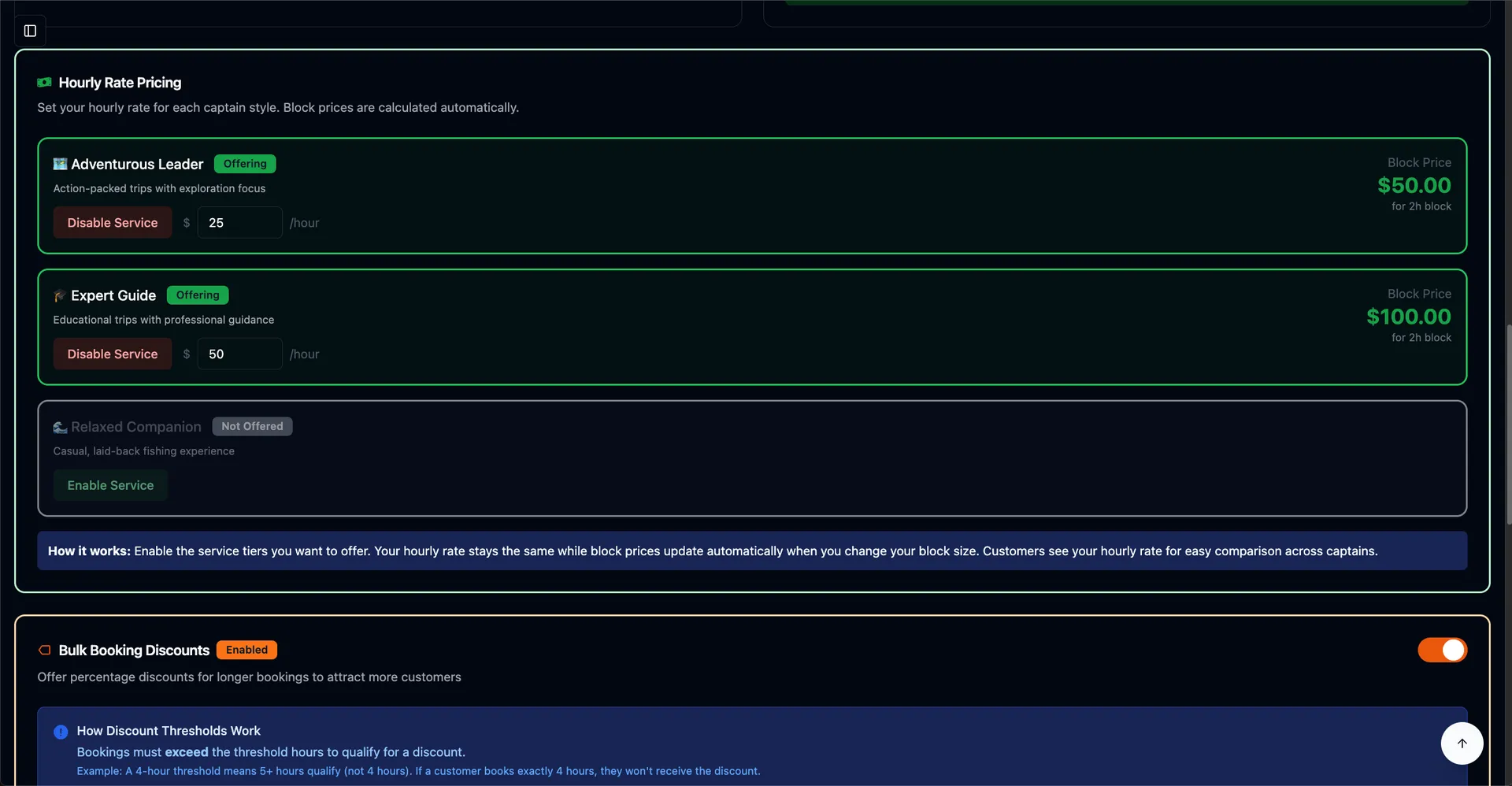 Fish Roulette Hourly Pricing