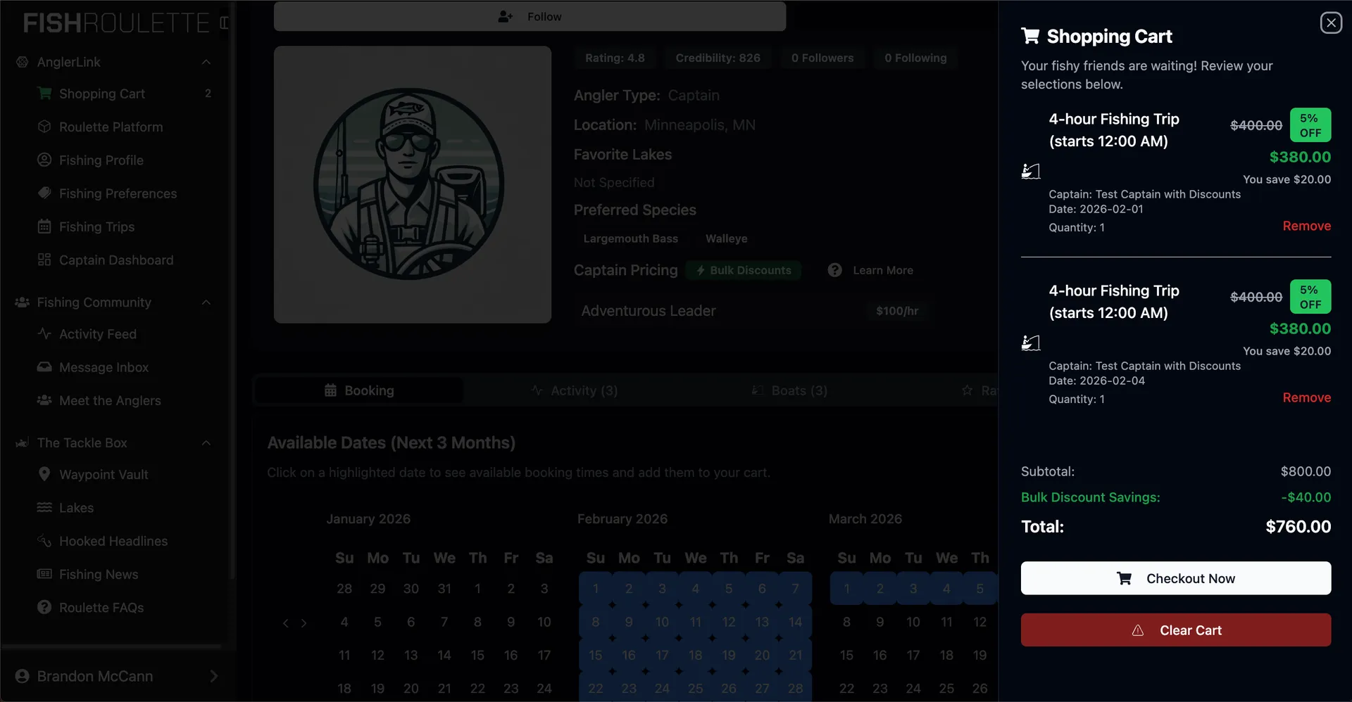 Fish Roulette Discounts applied in Cart